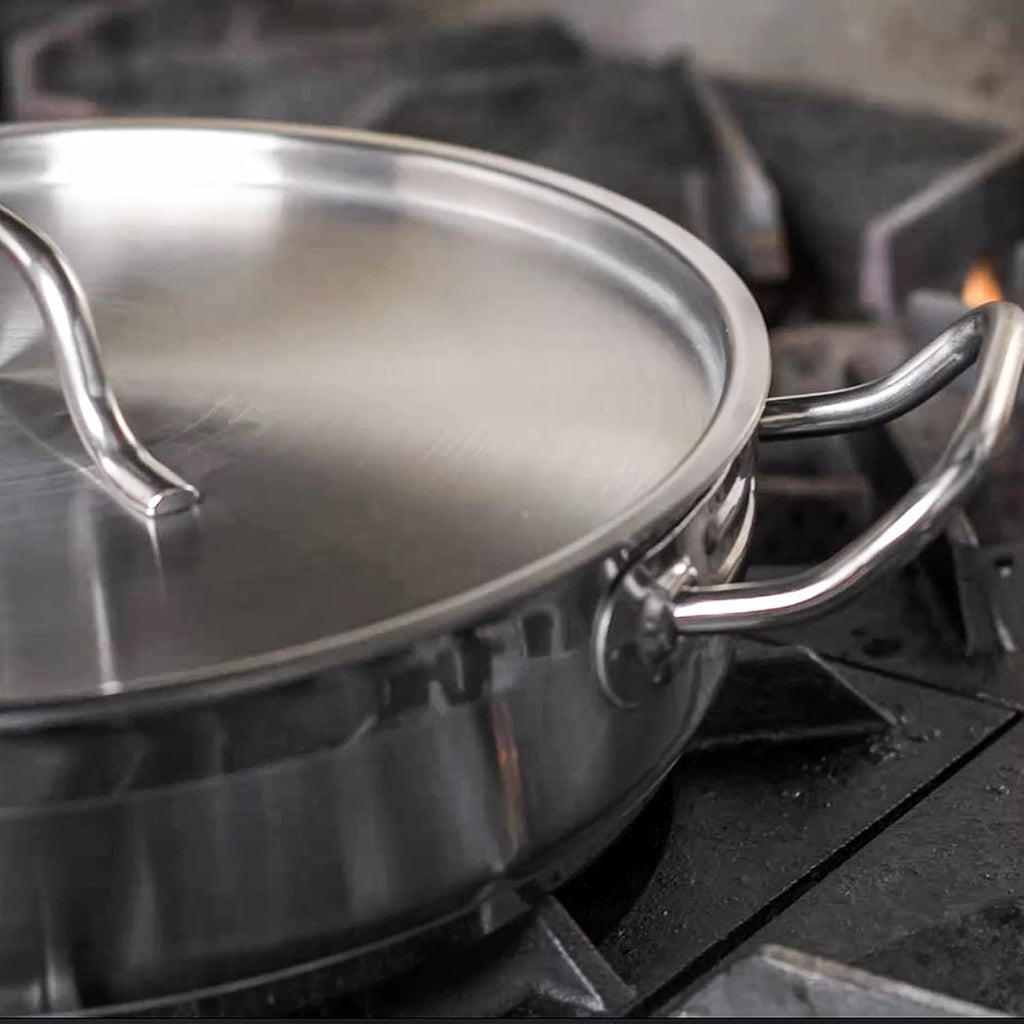Stainless Steel Cookware Set With 3 Qt. Saucier, 3 Qt. Saute, And 9.5' Frying Pan, Stainless Pots And Pans For Kitchen Clad (5 Piece)