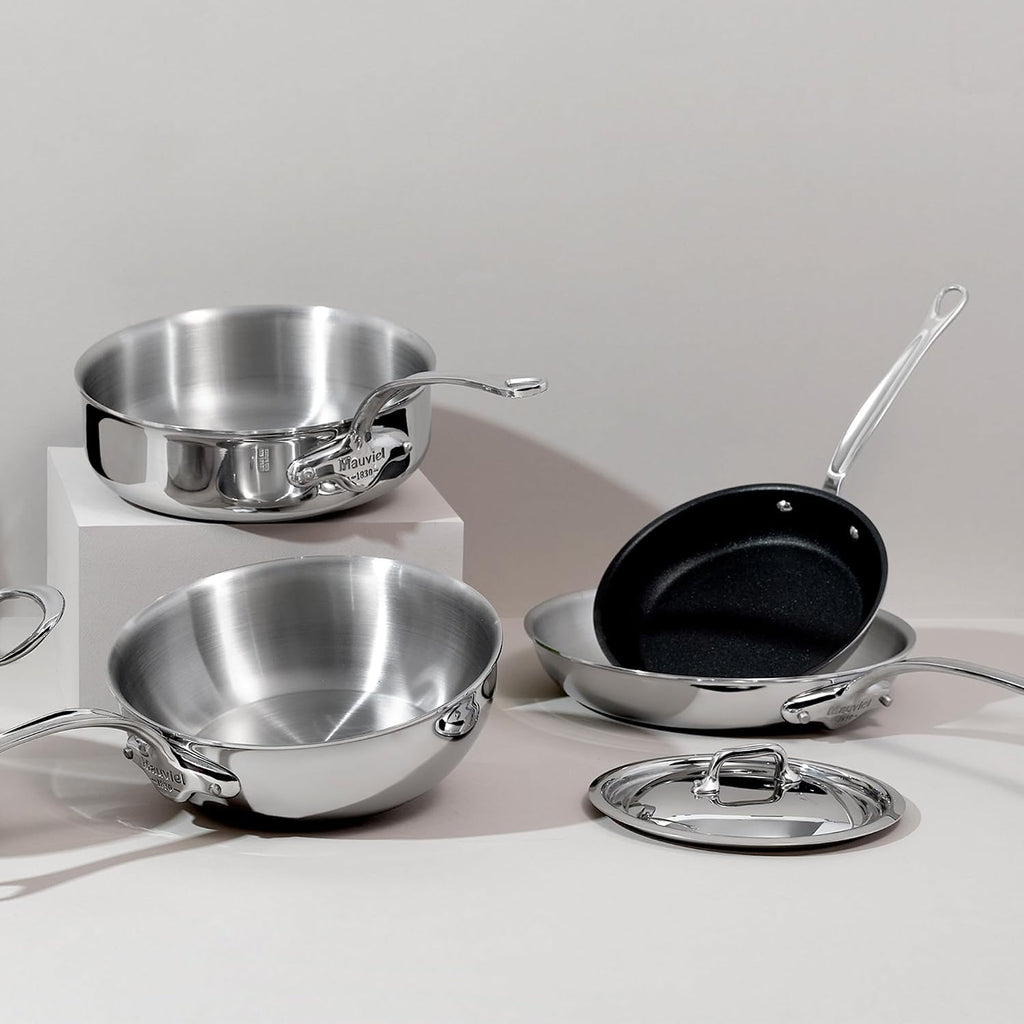 Mauviel M'Cook 5-Ply Polished Stainless Steel Sauce Pan With Lid, And Cast Stainless Steel Handle, 6-Qt, Made In France