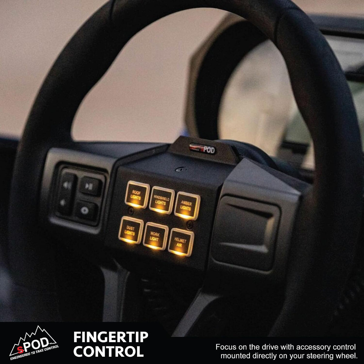 sPOD SourceLT Mini 6 Accessory Controller with Steering Wheel Mount Kit for 2022+ Polaris RZR Pro R, 2020+ Pro XP, 2025 Pro S, & 2020-24' Turbo R UTV - USA 5-Year Warranty