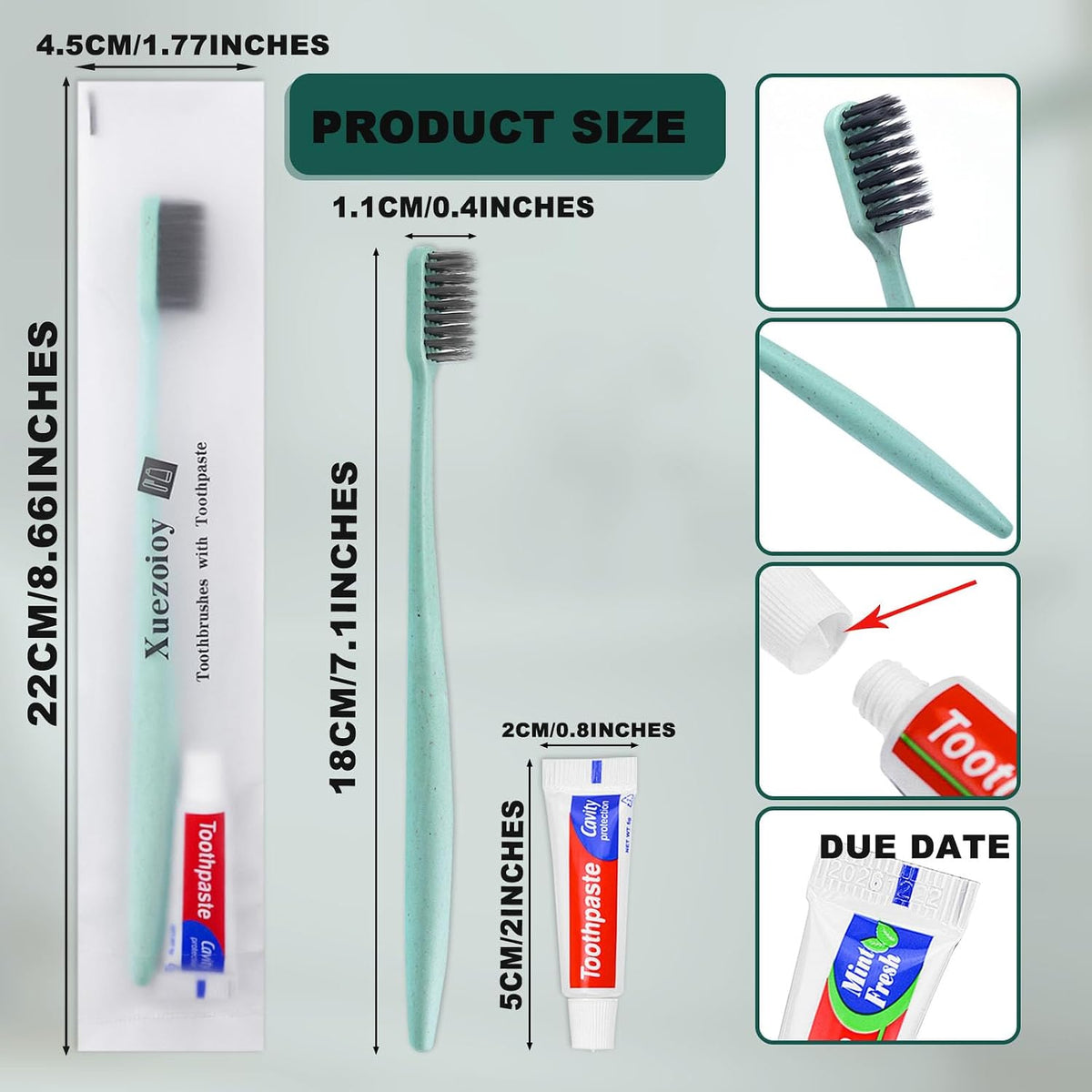 Disposable Toothbrushes with Toothpaste,1000 Pack Green Individually Wrapped Disposable Travel Toothbrushes Kit in Bulk for Homeless,Nursing Home,Hotel,Charity