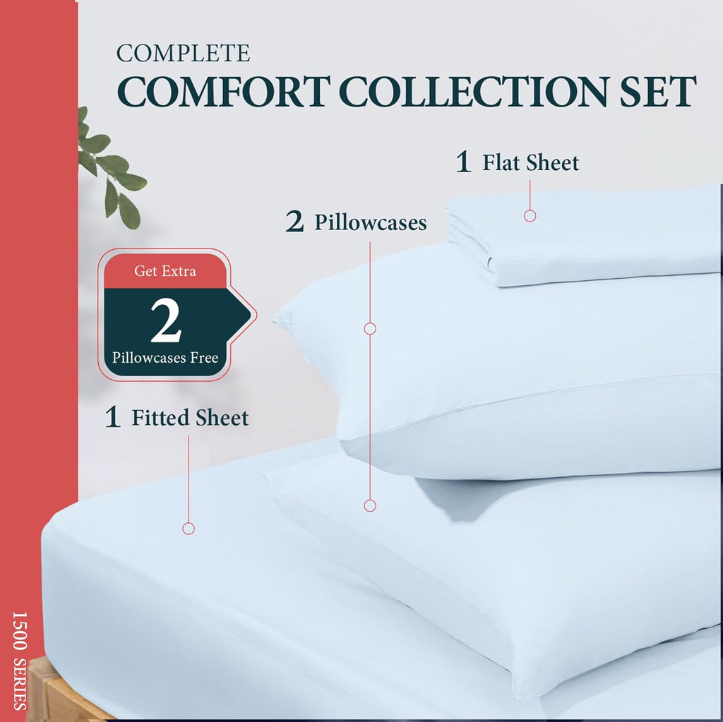 100% Egyptian Cotton Sheets Queen Size Bed Set - Luxury 1500 Series Prestige Collection Queen Sheet Set (4 PC, Light Blue), 17' Deep Pocket, Silky Soft, Cooling, Sateen Weave Bedding