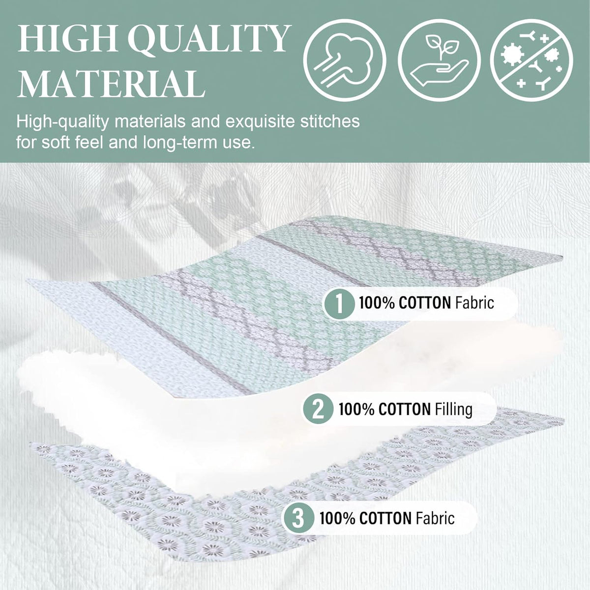 SahSahCasa Quilt King Size, King Quilt Set, 100% Cotton Floral Quilt, King Quilt Bedding Set Bedspreads, Patchwork Reversible Lightweight Comforter Bed Spread for All Season, Green/Gray