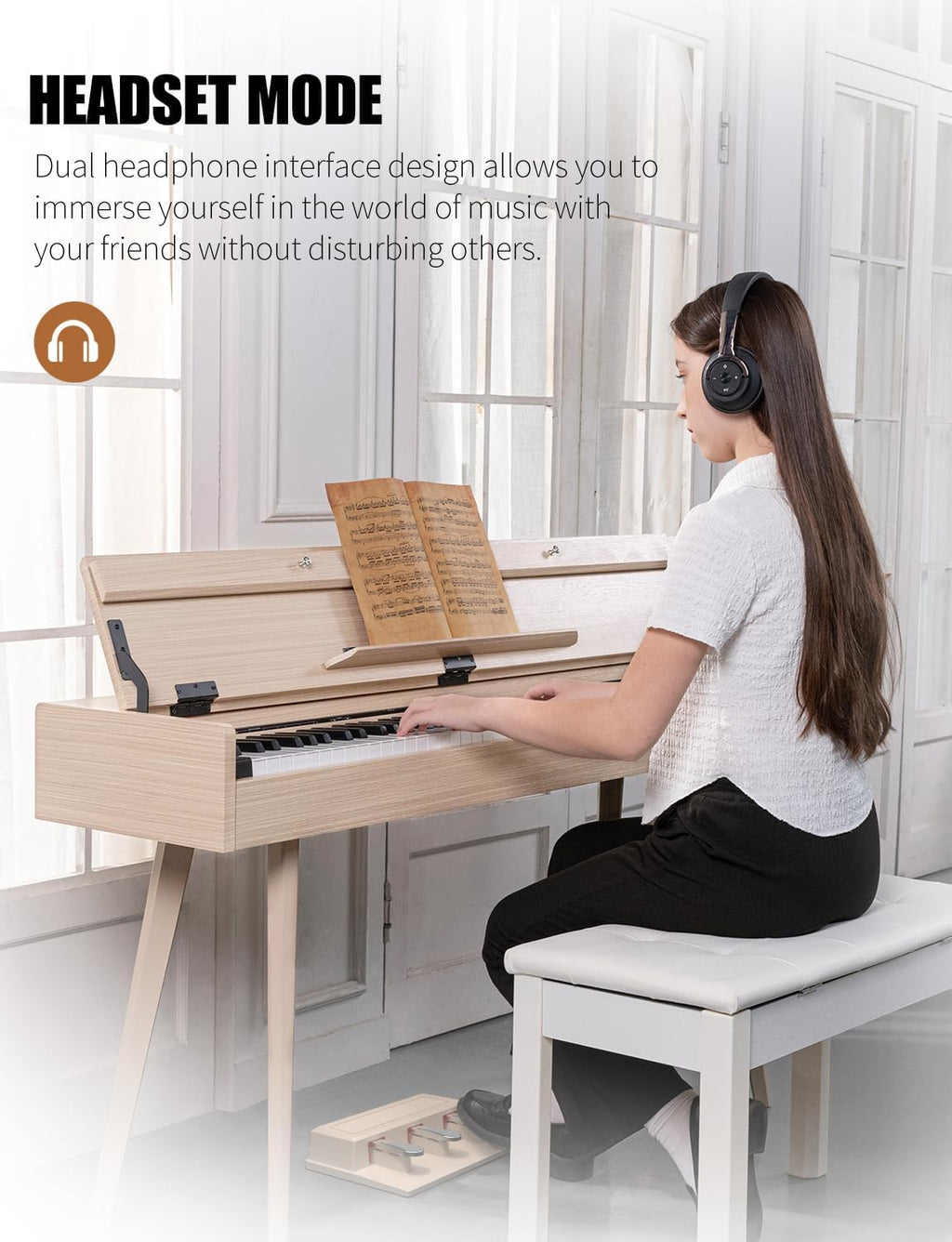 UISCOM 88 Key Weighted Home Digital Piano- Wooden Desk Electric Piano Transforms Between Desk and Vanity - Progressive Hammer-Action Keyboard, Perfect for Beginners with MIDI-Apricot