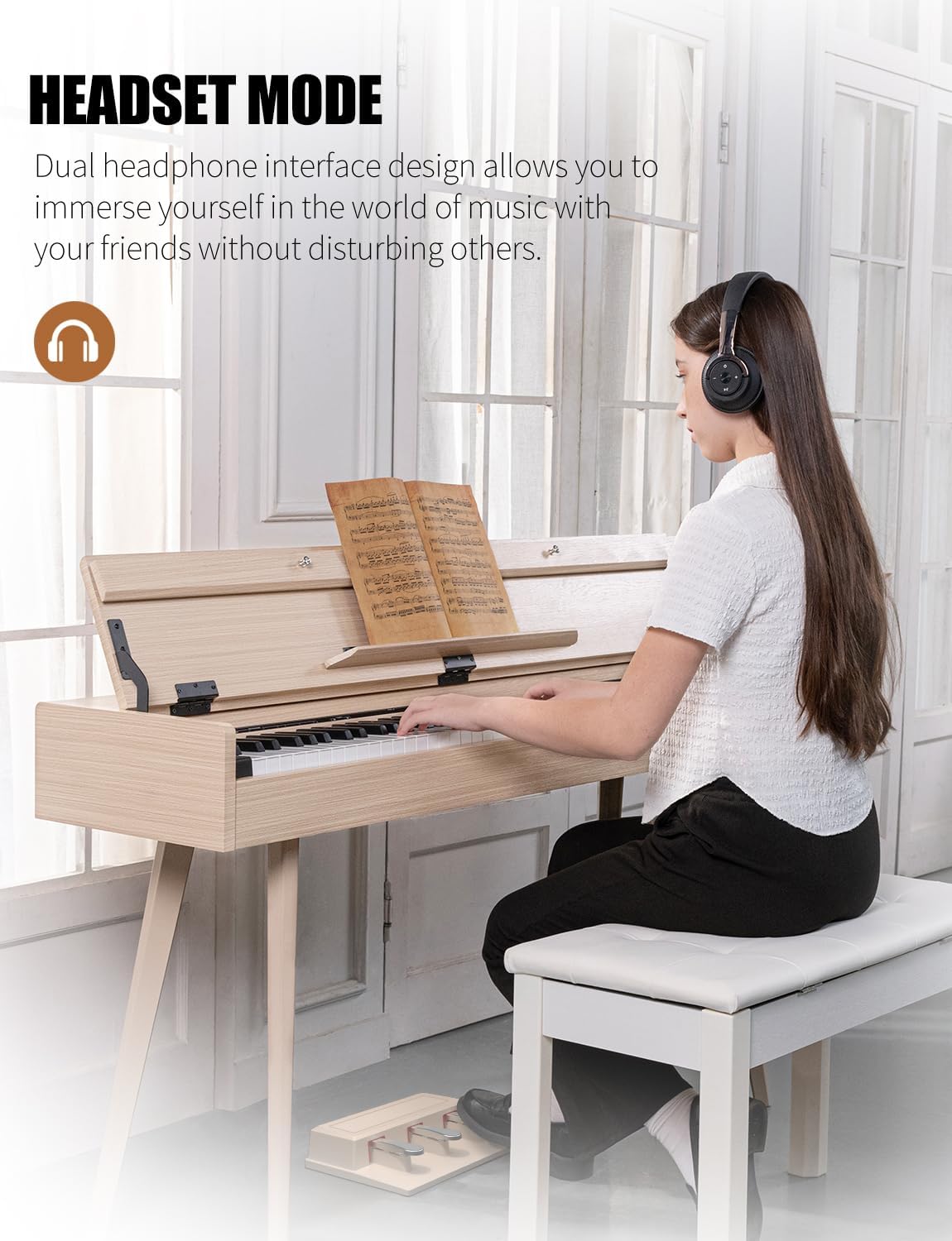 UISCOM 88 Key Weighted Home Digital Piano- Wooden Desk Electric Piano Transforms Between Desk and Vanity - Progressive Hammer-Action Keyboard, Perfect for Beginners with MIDI-Apricot