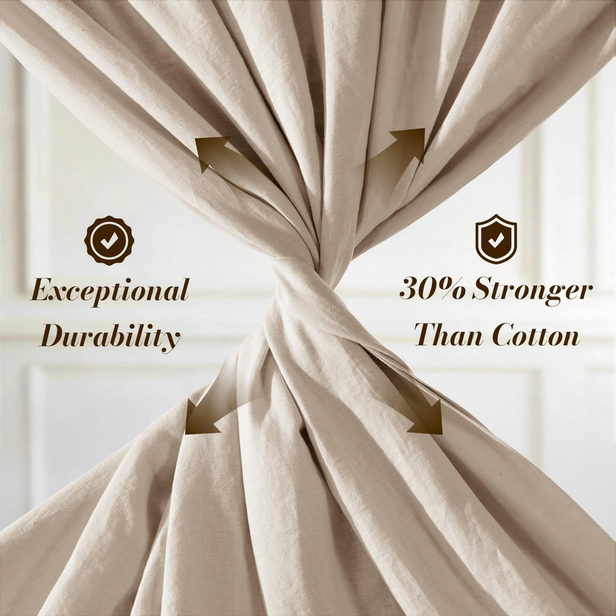 SONORO KATE 100% French Pure Linen Sheets, Breathable and Durable Line Twin XL Size Sheets, Anti-Tear Line Bed Sheets, Machine Washable, 16 Inch Deep Pocket - 3 Piece (Natural Linen, Twin XL)