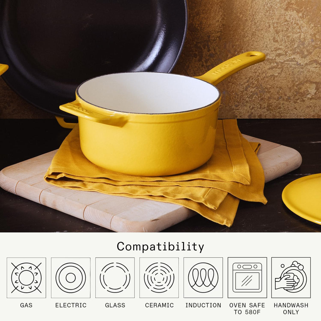 Made In Cookware - 2 Quart Enameled Cast Iron Saucepan with Lid - Marigold Yellow - Hand-Enameled Cast Iron - Professional Cookware - Crafted in France - Induction Compatible