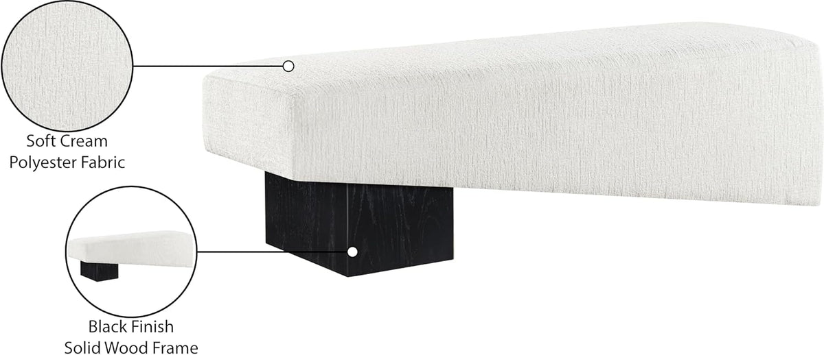 Meridian Furniture 22058Cream Alora Collection Art Deco Bench with Soft Cream Polyester Fabric, Black Finish Solid Wood Frame, 60.5' W x 18' D x 18' H, Cream