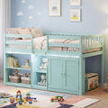 Giantex Low Loft Bed Twin Size with LED Lights, Wooden Bed Frame w/Stairs, Safety Guardrails, Storage Cabinet, Bookshelf & Under-Bed Play Space, Modern Kids Loft Bed for Boys Girls (Mint Green)