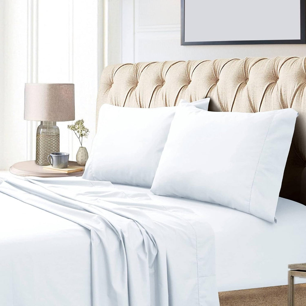 Tribeca Living Solid 800 Thread Count, Soft Egyptian Cotton Sateen King Size Bed Linen Set with 2 Sheets and 2 Shams Pillowcases, White