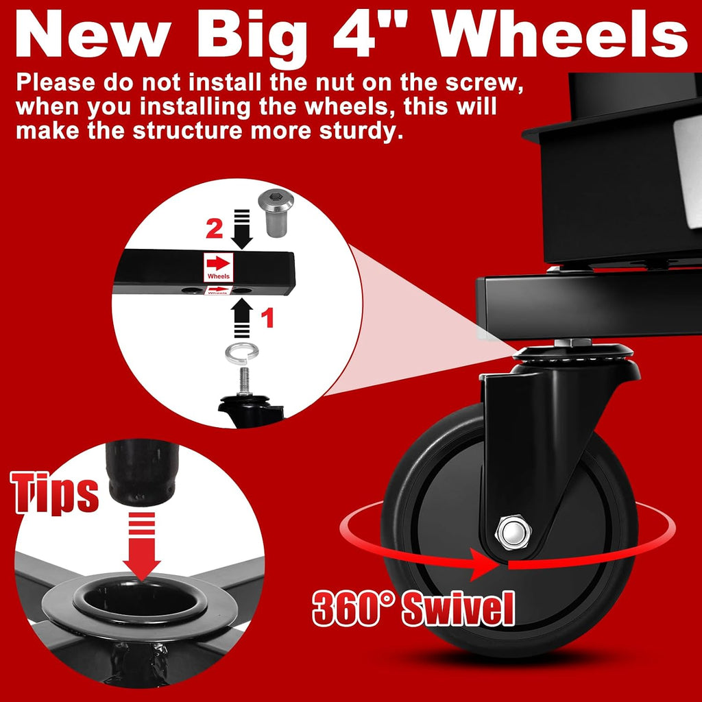 Rolling Stool with Wheels, Adjustable Shop Stool Mechanic Seat, Garage Shop Roller Work Chair, Mobile Rolling Seat with Tool Tray, 2 Cup Holders, 4' Casters, 350 LBS, Heavy-Duty, Black