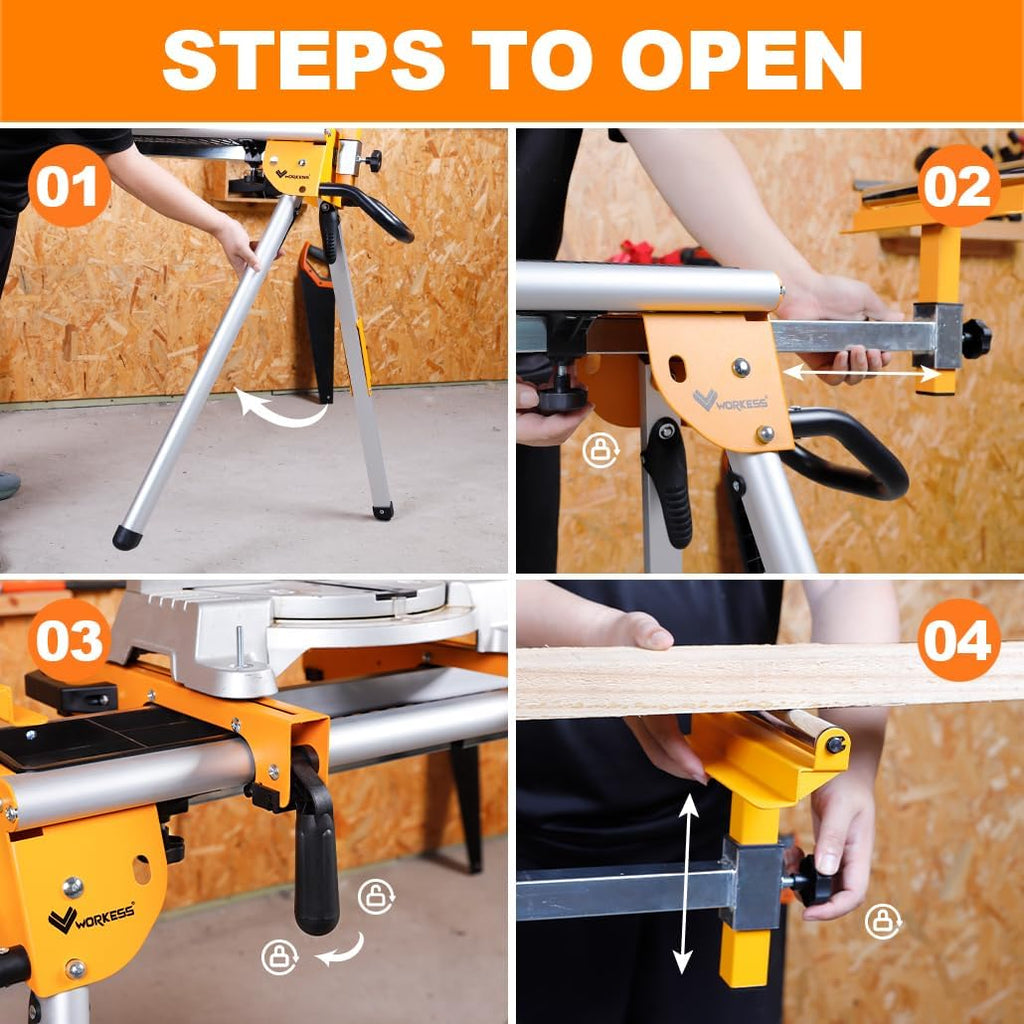 WORKESS Portable Miter Saw Stand with 6.75 in Wheels 330 lbs Load Capacity Heavy Duty Universal Mitre Saw Stand Tool Storage Trays WK-MS080