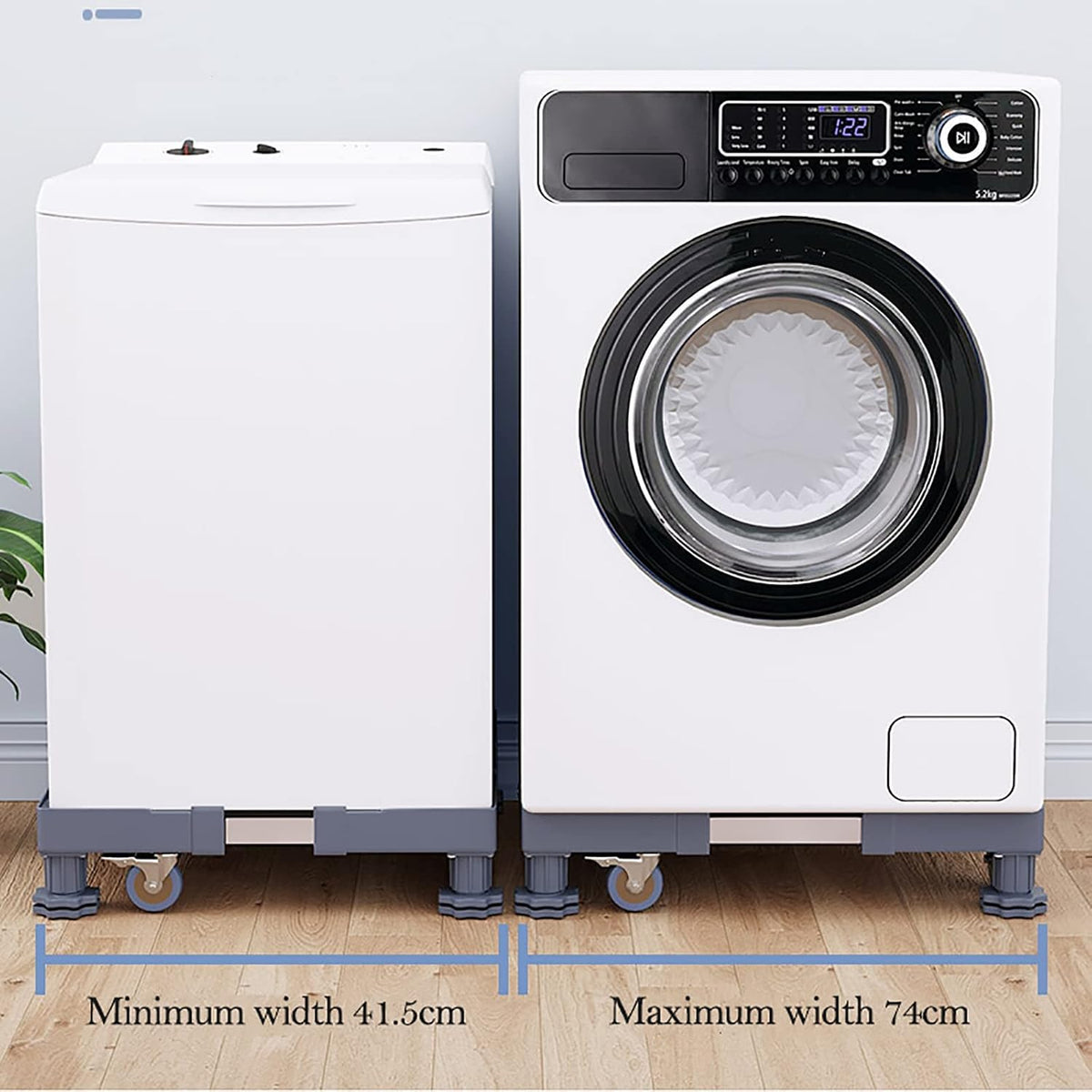 Adjustable Washing Machine Stand, Portable Mini Fridge Riser with 4 Wheels, Washer Pedestal, Washer and Dryer Base, Multi-Functional Movable Universal Base Stand, 45-66cm