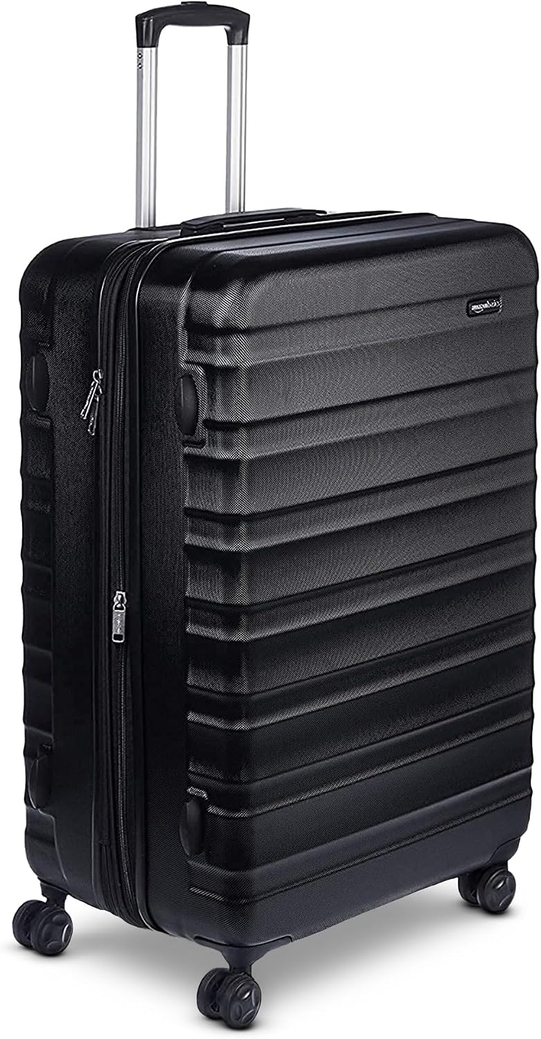 Amazon Basics 30' Hardside Large Checked Luggage, Hardshell Suitcase With Four Multi-directional Wheels, Expandable For Up to 15% More Space, Scratch-Resistant Shell, Black