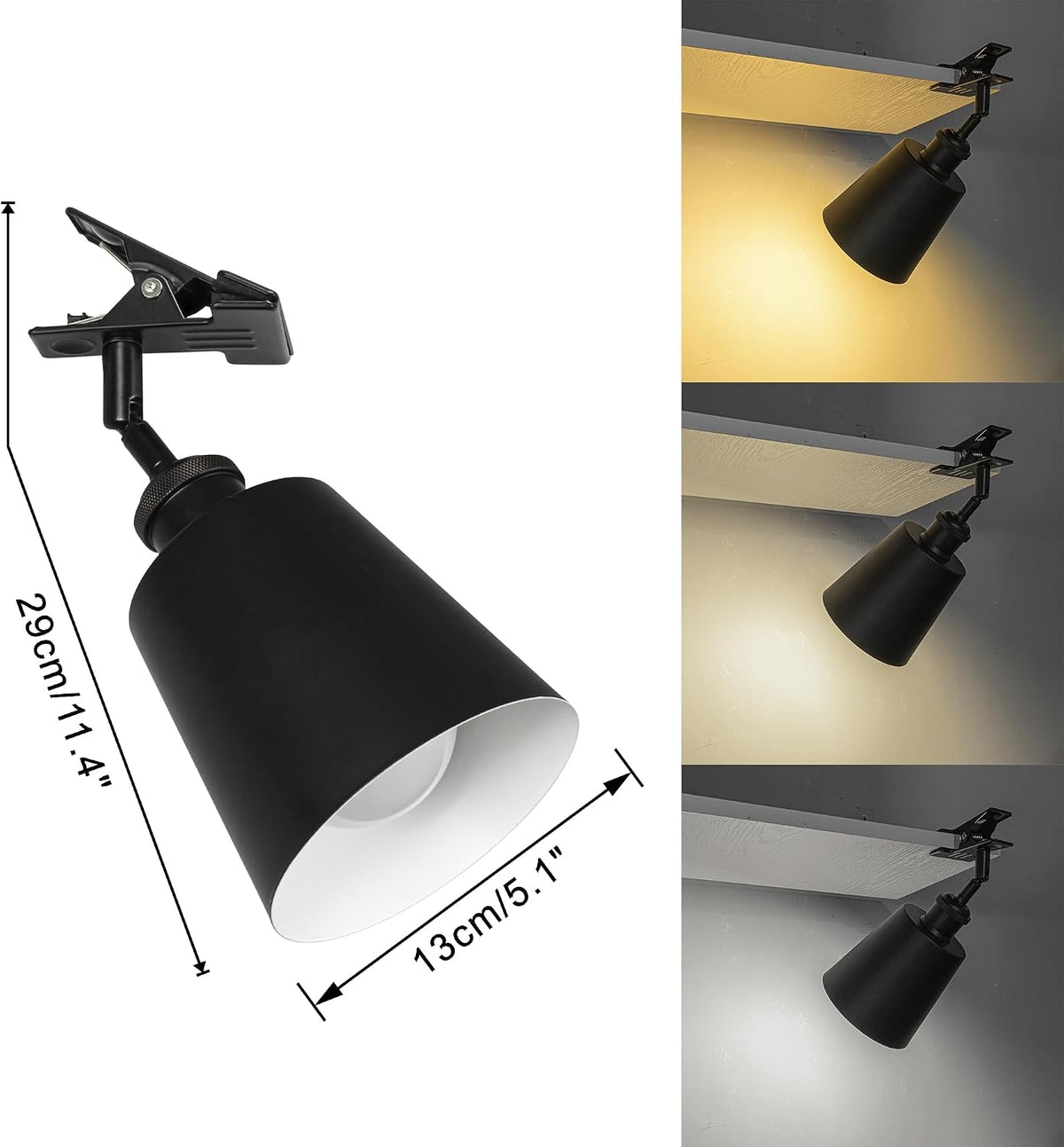 2Pcs Rechargeable Battery Dimmable Clamp Light No Wire Remote Timing LED Clip Lighting Vintage Design for Bedsides Shelf Bookshelf Splint Billboards Black Shade