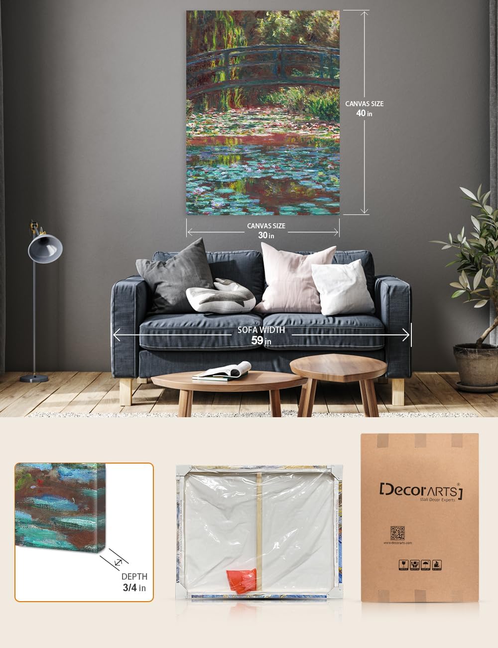 DECORARTS - Water Lily Pond (1900) by Claude Monet, Museum-Quality Giclee Canvas Print, Wall Art Reproduction, 30' W x 40' H, Made in USA