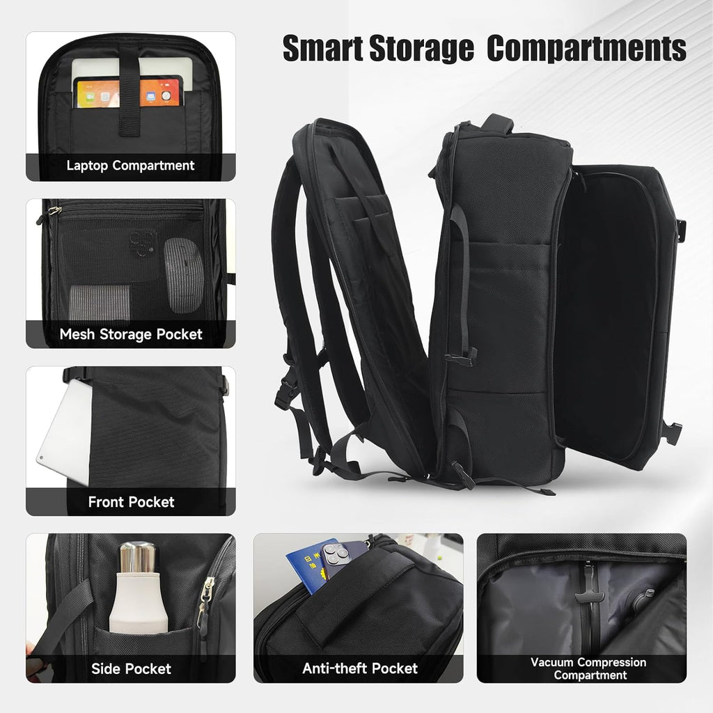 Vacuum Backpack Travel with Pump, 60L Waterproof Carry On Backpack With Detachable Vacuum Bags, Casual Daypack Laptop Backpack For Men Women Fits 17.3' Laptop for Business & Travel Commuting