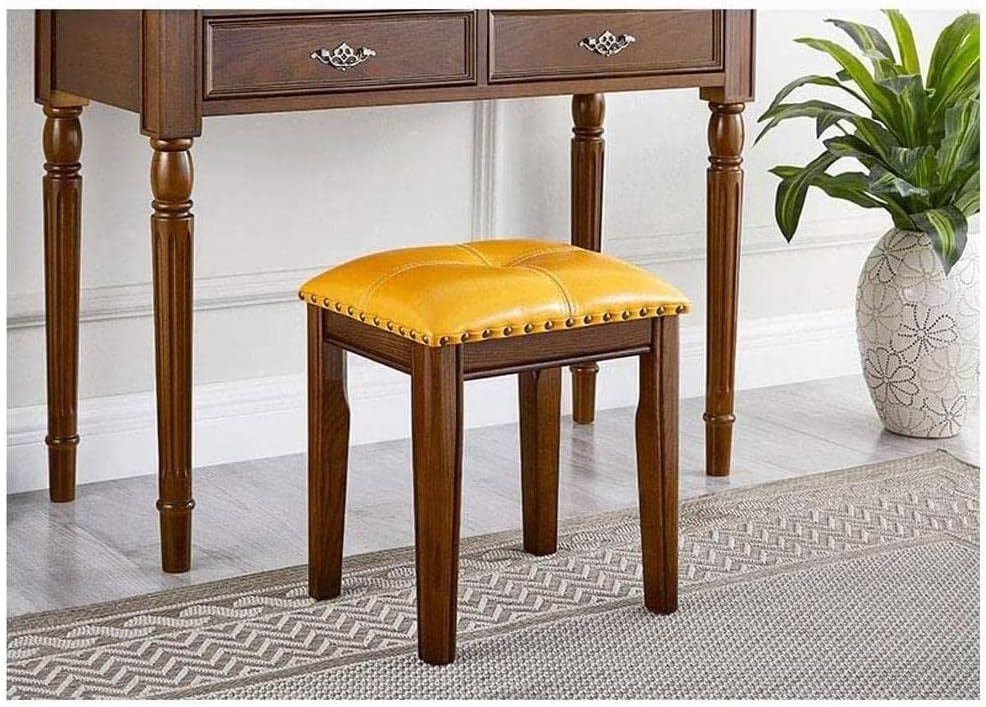 Vanity Benches，Leather Footstools, Piano Stool, Living Room and Bedroom Desk Stools (Color : Yellow)
