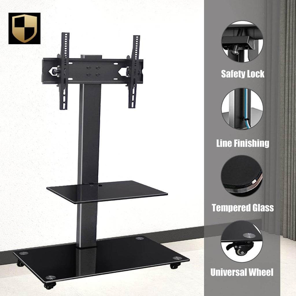 Tall Floor TV Stand for 50 55 65 70 75 Inch TV, Universal Mobile TV Stand with Wheels & Storage, Rolling TV Cart Height Adjustable, Black Beautiful Scenery
