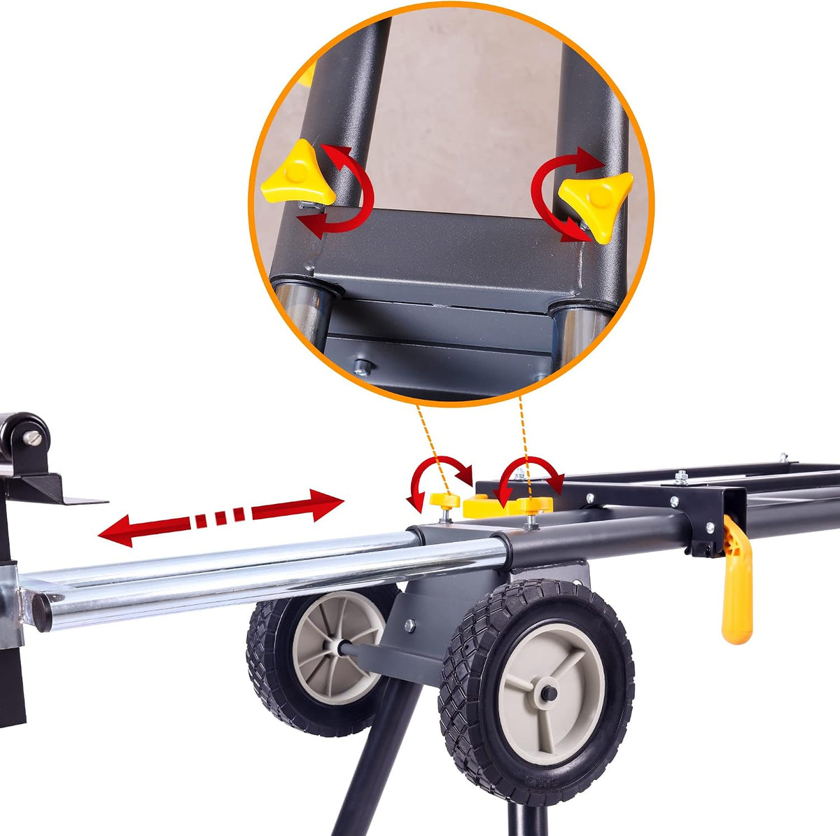 Deluxe Heavy Duty Rolling Miter Saw Stand with 8 in Wheels 330 Lbs Load Capacity Black and Grey Single Pack WK-MS029E-2