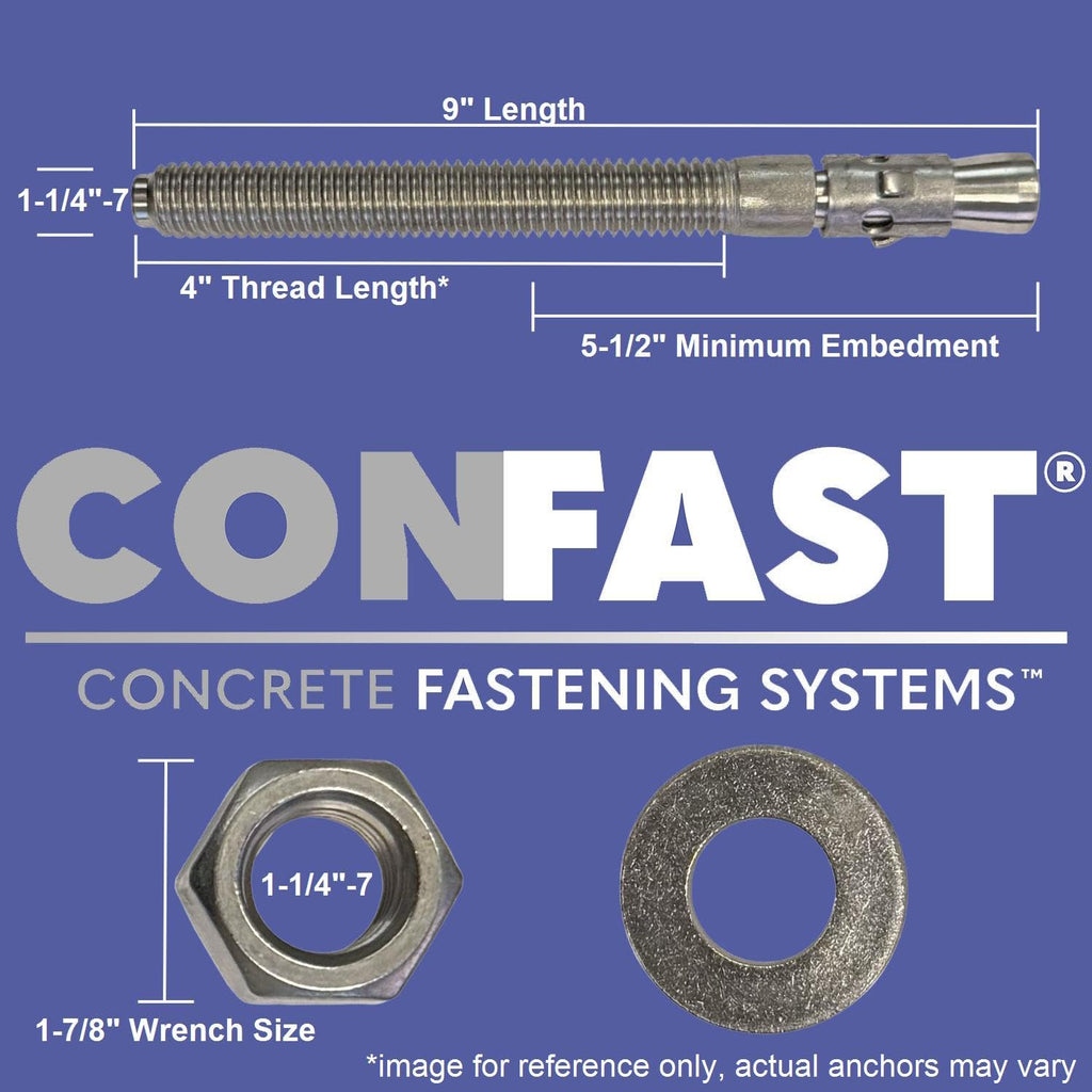 CONFAST 1-1/4' x 9' Wedge Anchor Zinc Plated (Box of 5)