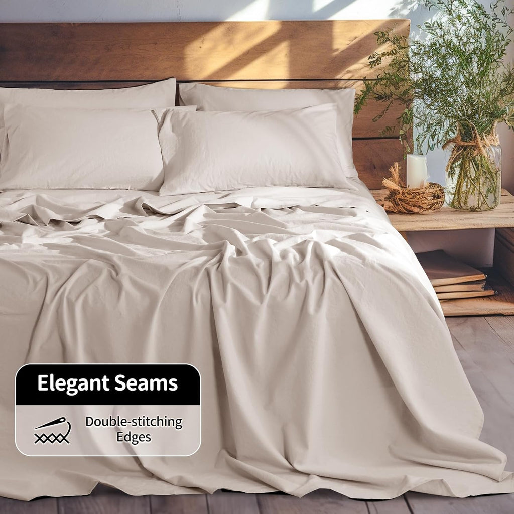 LBRO2M 100% Pure Linen Sheet Set Deep Pocket Up to 16' Bed Sheets Sets, Natural Flax Beddings Soft, Breathable, Comfortable for All Seasons 6 Pcs Sheet Set Queen Size, Linen
