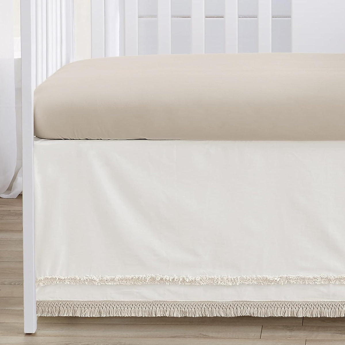 Sweet Jojo Designs Ivory Boho Chic Sun Boy Girl Gender Neutral Baby Crib Bedding Set Infant Nursery Room BreathableBaby Breathable Mesh Crib Liner 6p Off White Cotton Bohemian Farmhouse Shabby Tufted