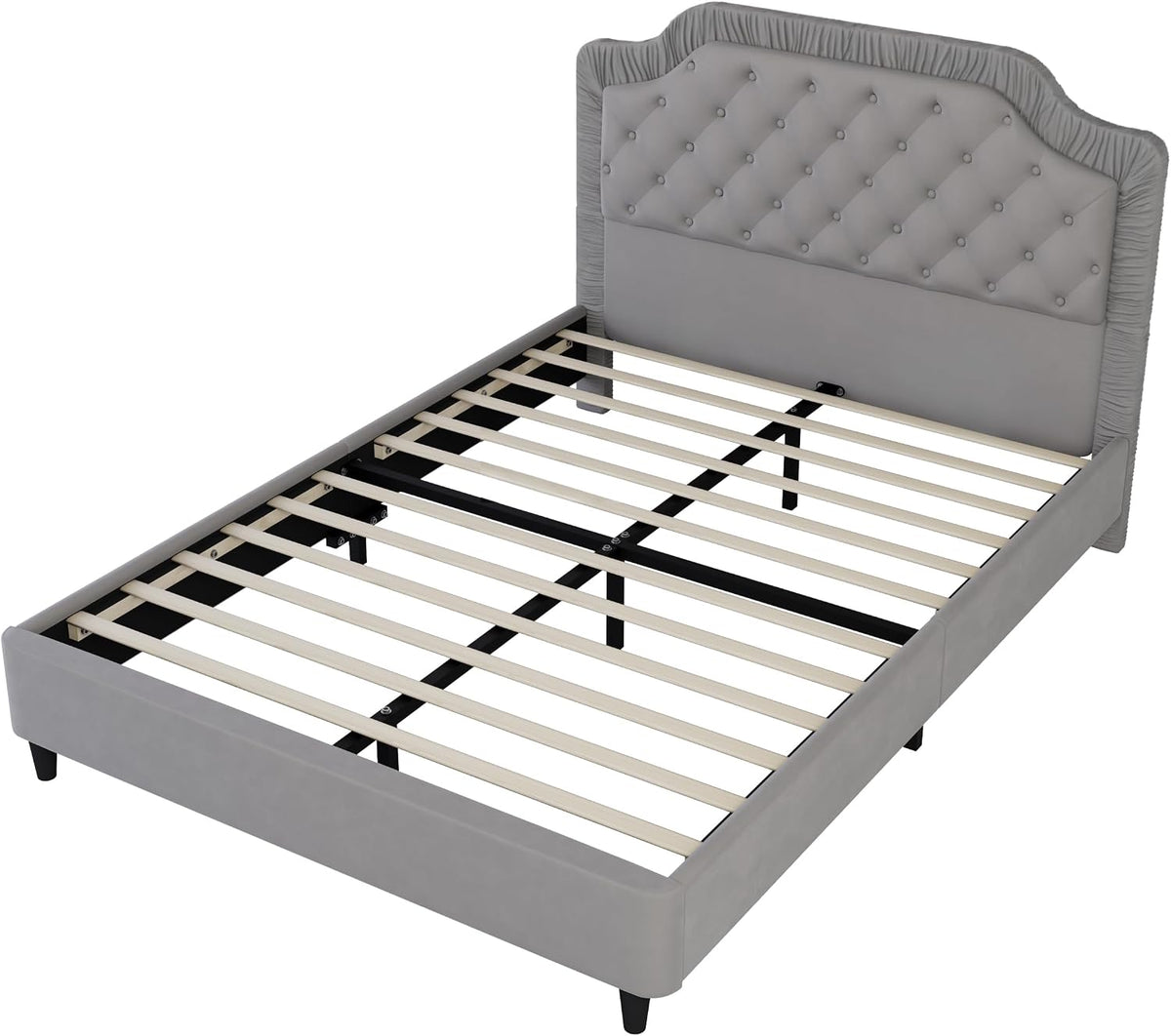 2-Pieces Bedroom Sets, Queen Size Tufted Velvet Upholstered Platform Bed with Storage Ottoman Bench for Kids Teens Adult Bedroom, Wood Slat Support, No Box Spring Needed (Gray-20c)