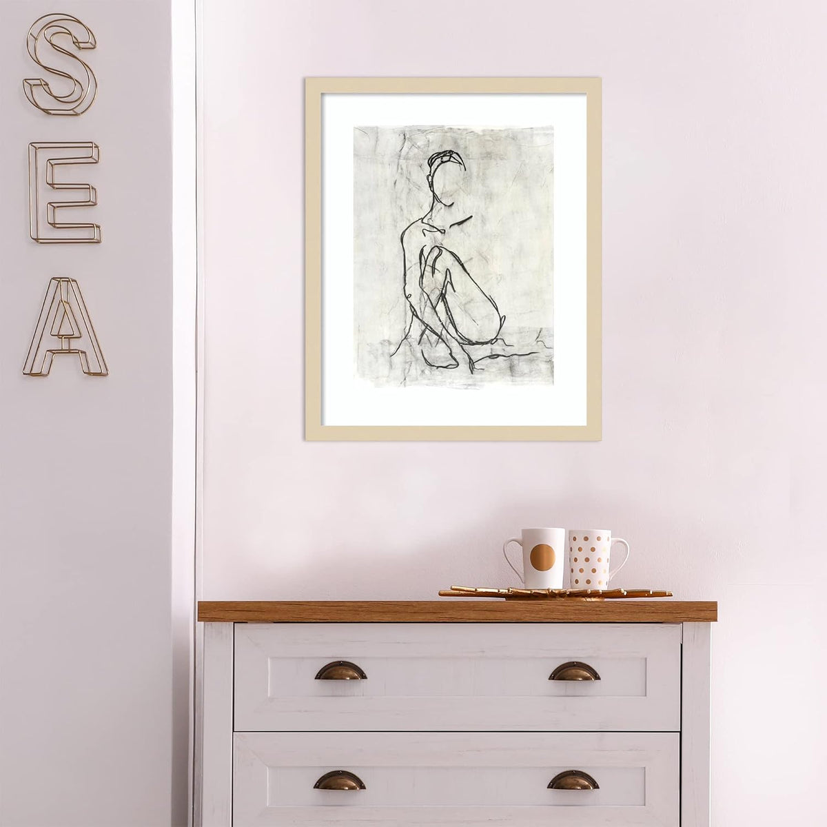 Amanti Art Framed Wall Art Print 21x17 Embellished Nude Contour Sketch II by Ethan Harper, Abstract Wall Art, Modern Contemporary Decor, Small Poster Painting Artwork for Living Room, Bedroom,