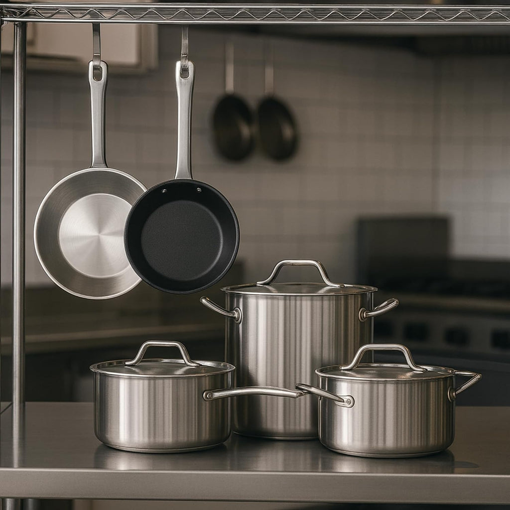 Stainless Steel Cookware Set, Premium Induction Set with 5-Quart Sauté, 3 Frying Skillets, 3 Saucepans and 2 Large Stockpots, Non-Toxic, Stainless Steel Set (15-Piece)