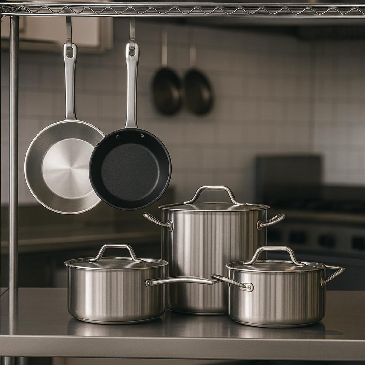 Stainless Steel Cookware Set, Premium Induction Set with 5-Quart Sauté, 3 Frying Skillets, 3 Saucepans and 2 Large Stockpots, Non-Toxic, Stainless Steel Set (15-Piece)