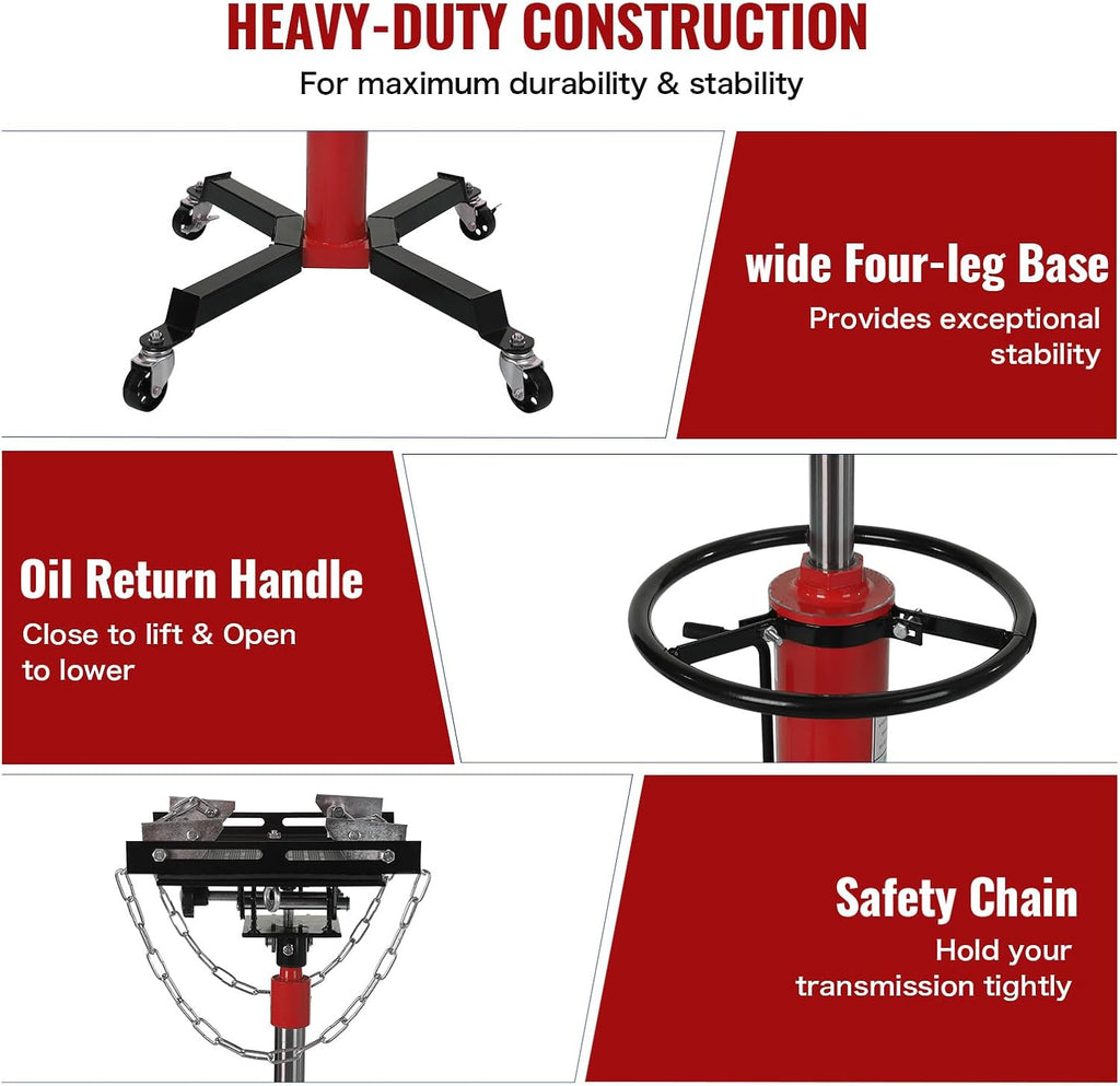 GarveeHome 2-Stage Hydraulic Telescoping Transmission Jack 1322 LBS (3/5 Ton) Capacity, 33.8'-72.8' Lifting Height, Heavy Duty with Foot Pedal and 360° Swivel Wheel, Red