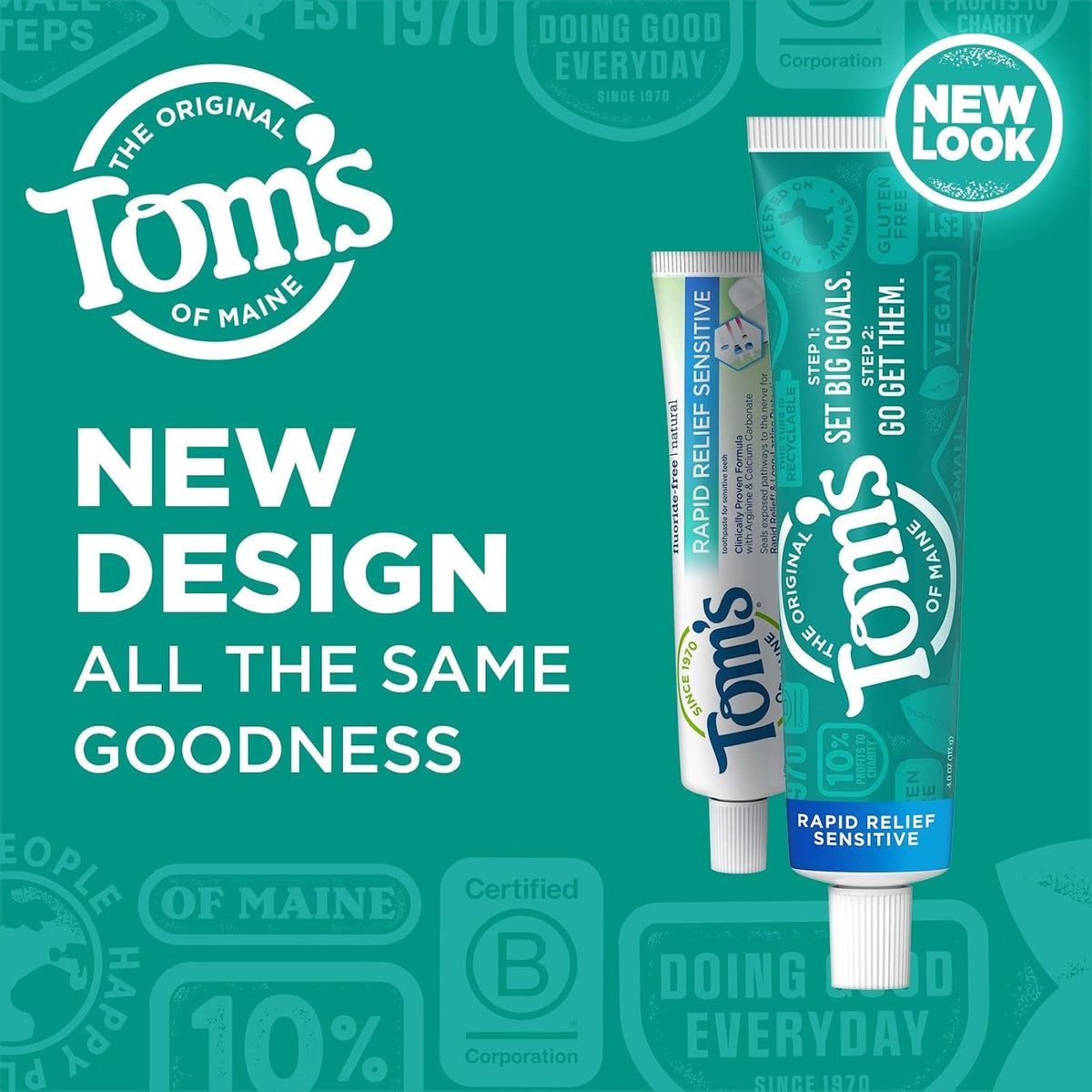 Tom's of Maine Fluoride-Free Rapid Relief Sensitive Toothpaste,Fresh Mint,4 oz. (Packaging May Vary), (Pack of 24)