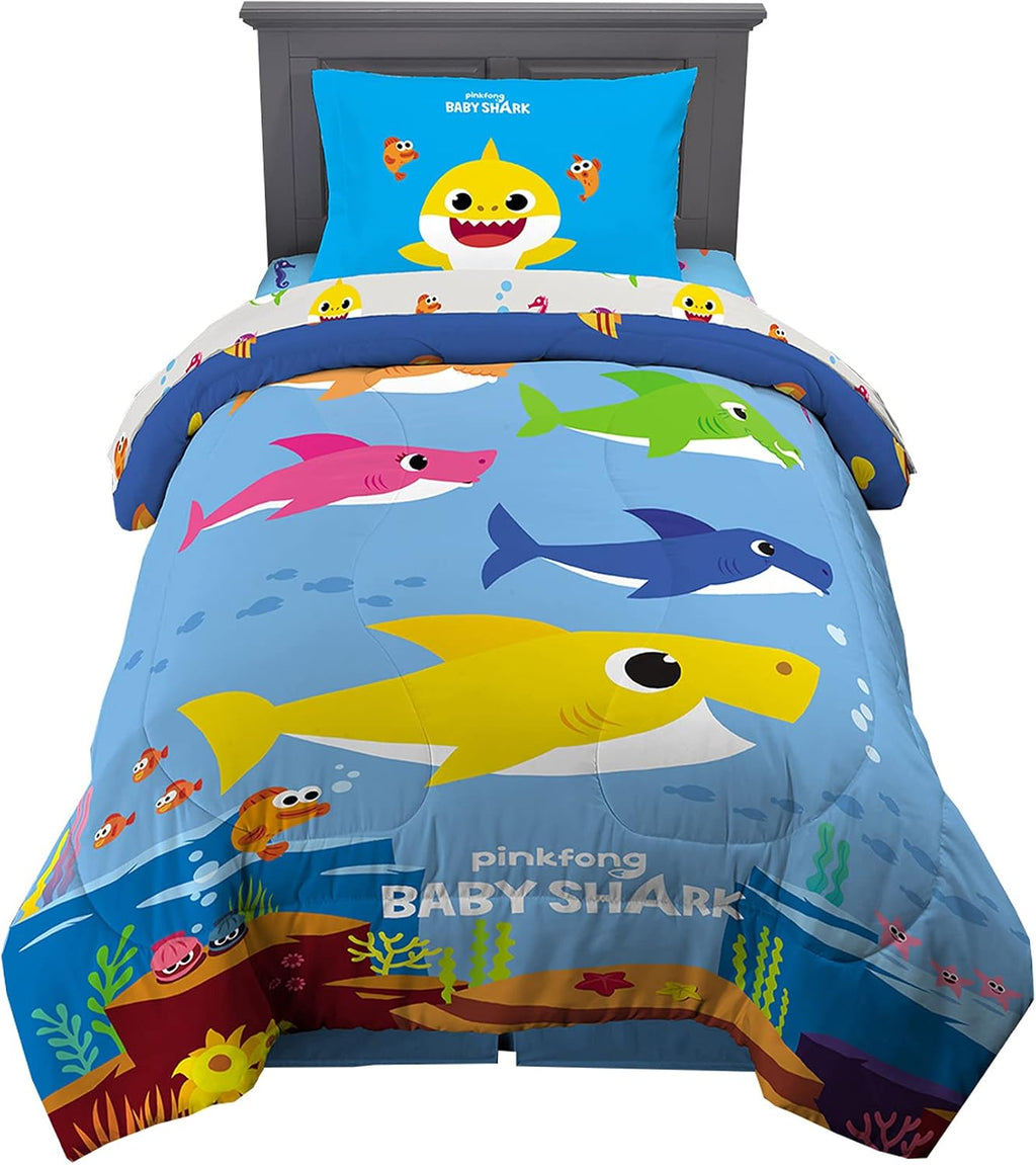 Franco Kids Bedding Super Soft Comforter and Sheet Set, 4 Piece Twin Size, Baby Shark