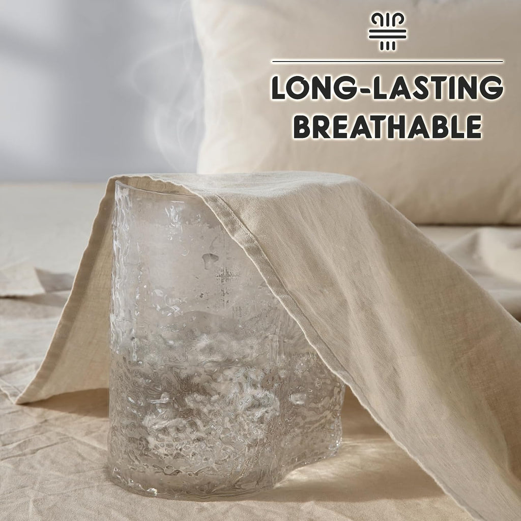 SONORO KATE 100% French Pure Linen Sheets, Extra Deep Pocket up to 18'-24', Breathable and Durable Linen Sheets, Anti-Tear Linen Bed Sheets, Machine Washable - 4 Piece (Natural Linen, Queen(24'deep))