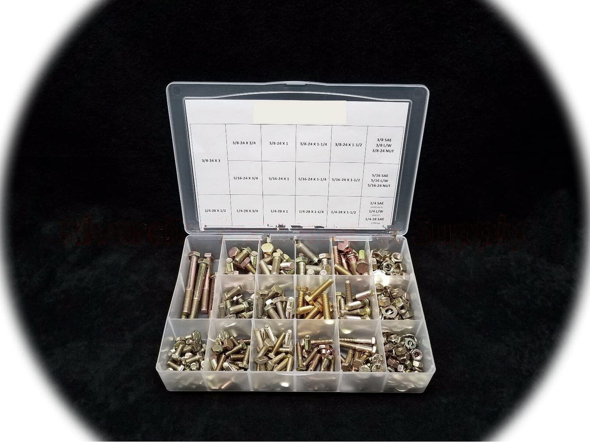 Grade 8 SAE Bolt, NUT & Washer Assortment - KIT 334 FINE Thread Nuts & Bolts Hardware Fastener Kit Set RV8732S