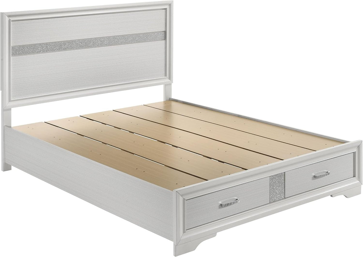 Coaster Home Furnishings Miranda Contemporary 4-Piece Bedroom Set Queen Size Storage Panel Bed Frame 50-inch Headboard White 205111Q-S4