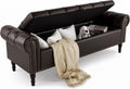 Cozyman Storage Bench Ottoman, 61' Faux Leather Rolled Arm Bedroom End of Bed Bench, Window Bench with Button Tufted and Nailhead Trim for Foot of Bed Bench, Bedroom, Entryway, King Size, Dark Brown