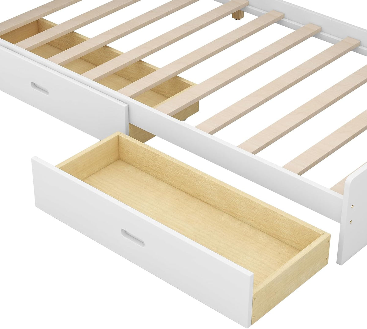 Merax Corner Twin Bed Frame, Wood Platform Bed with Storage Headboard, Twin Size Daybed with 2 Drawers and Rotatable Storage Board for Living Room,Bedroom,Guest Room,White