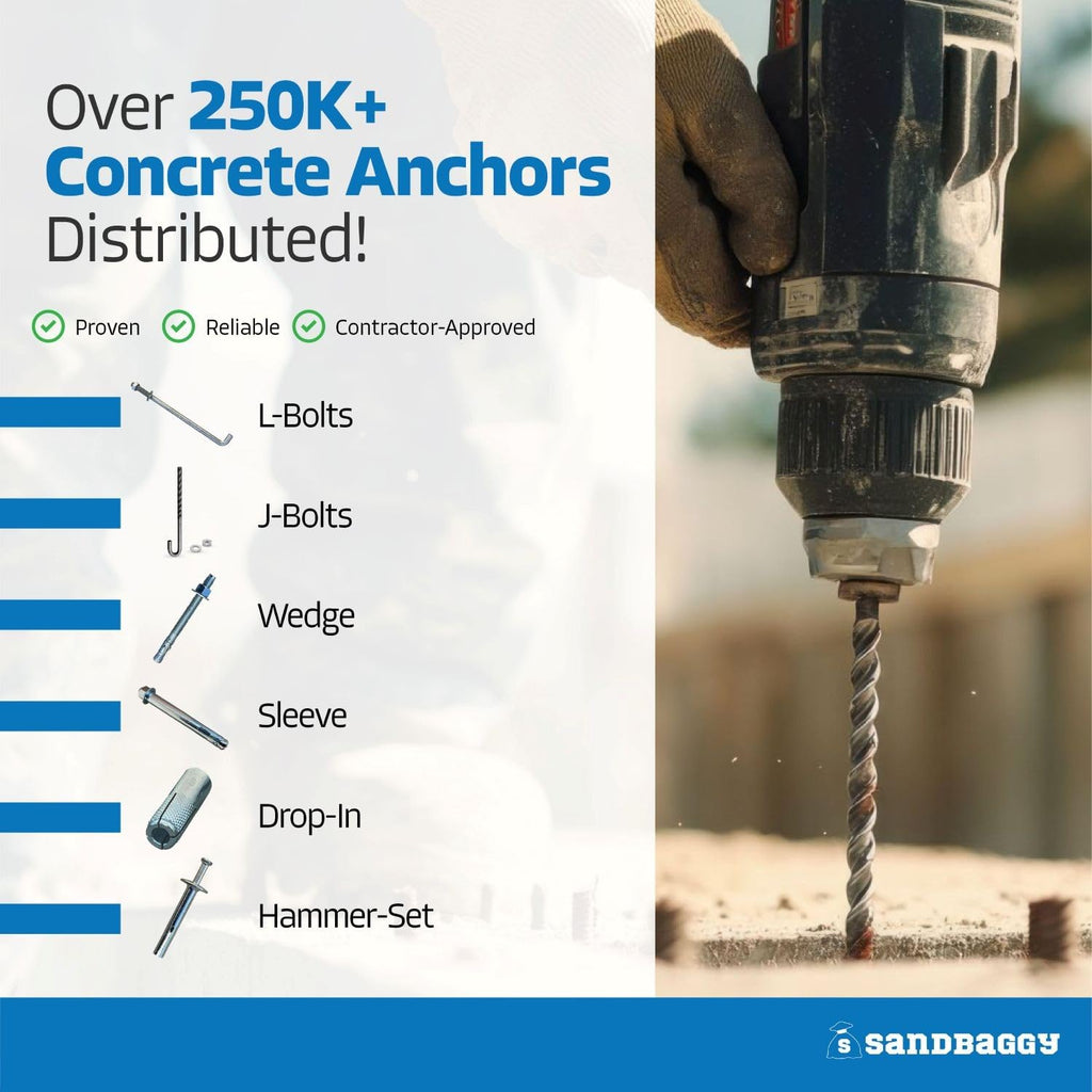 Sandbaggy 1/2' X 10' Threaded Concrete Anchor L-Bolts (Nuts & Washers Included) - Hot Dipped Galvanized - Sill Plate, Base Plate, Masonry, Wood, Cement Anchors, J Bolt (50, 1/2' x 10')