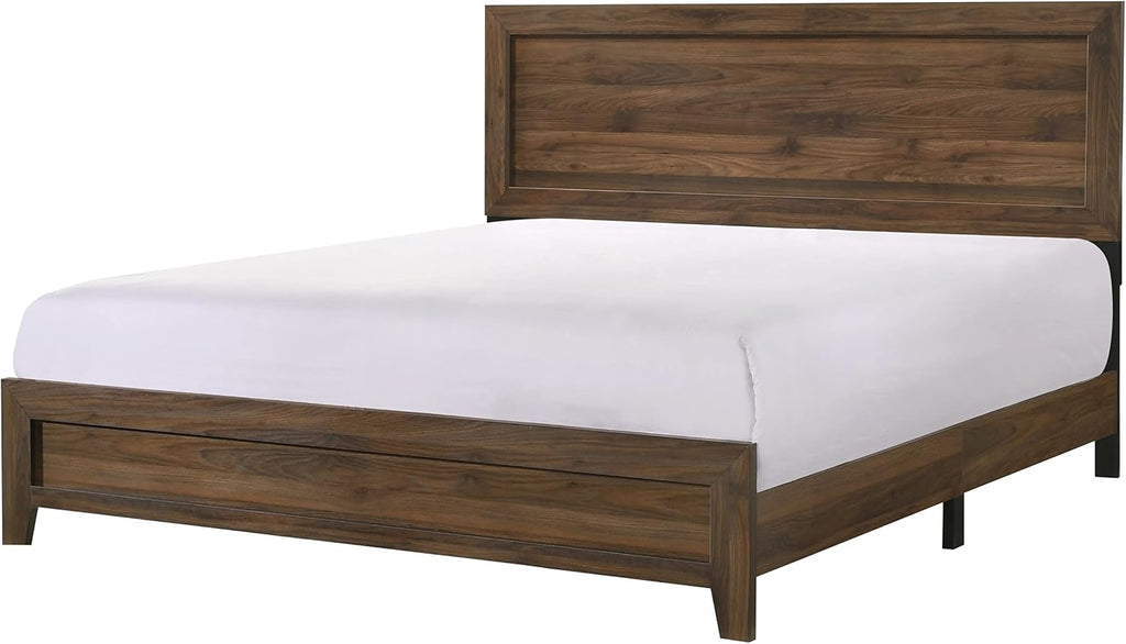 3pc Contemporary Wooden Bedroom Set King Size Panel Bed and 2 Storage Nightstands Brown Cherry Finish
