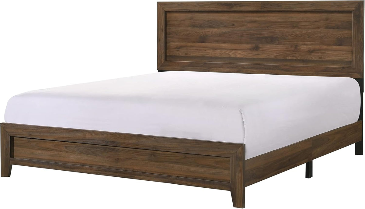 3pc Contemporary Wooden Bedroom Set King Size Panel Bed and 2 Storage Nightstands Brown Cherry Finish