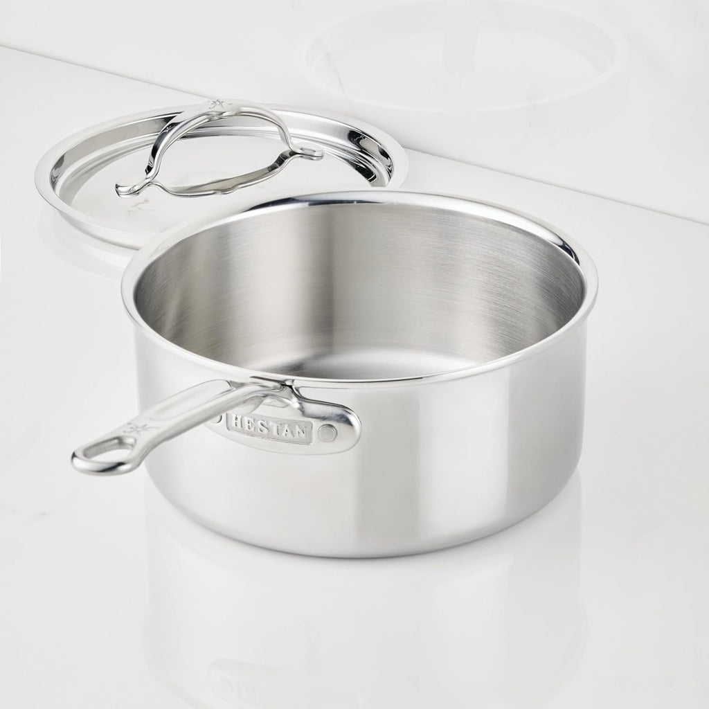 Hestan ProBond Luxe 3-Quart Saucepan with Lid, Professional Clad Stainless Steel ProCore Tri-Ply Clad Construction, Polished Exterior, Induction & Oven Safe