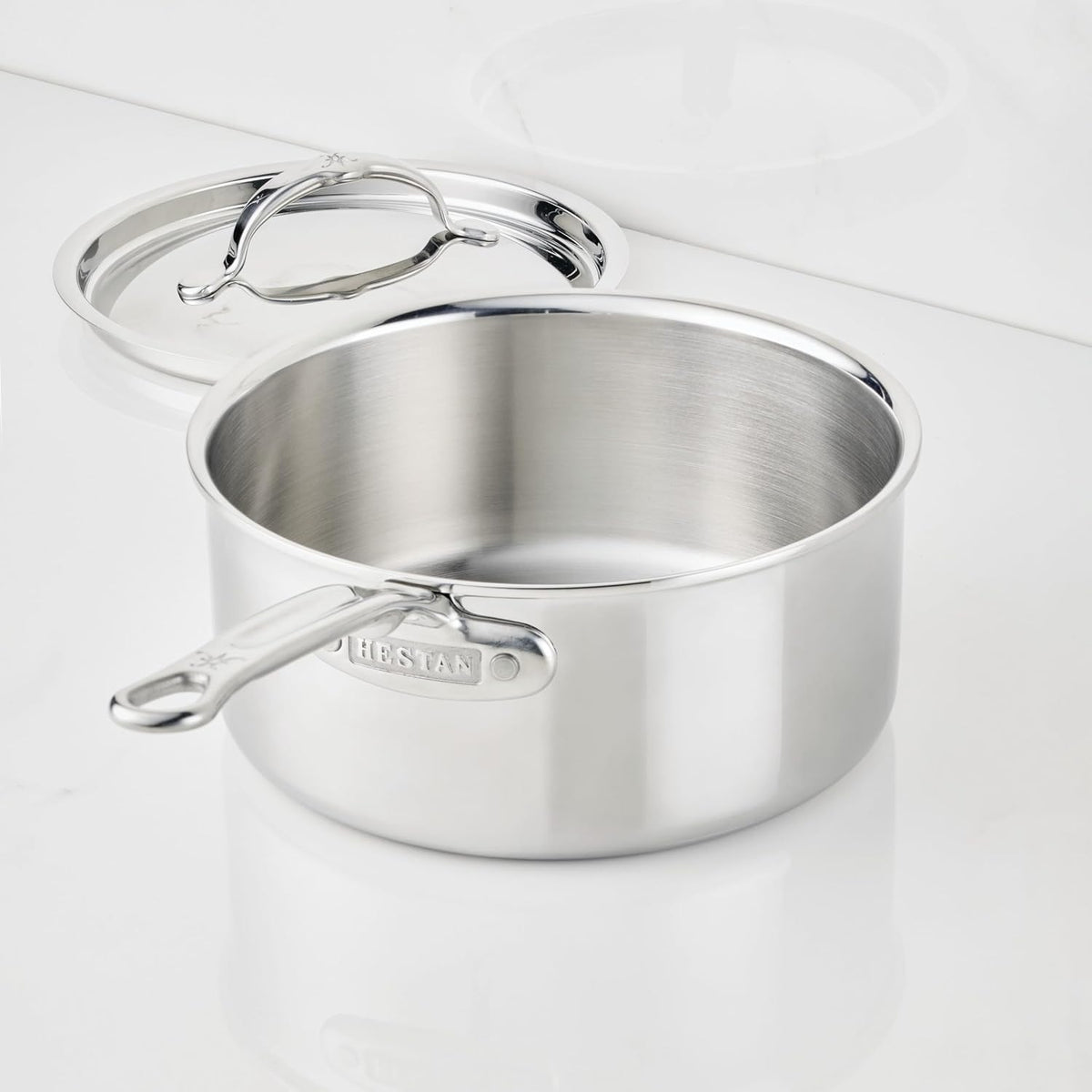 Hestan ProBond Luxe 3-Quart Saucepan with Lid, Professional Clad Stainless Steel ProCore Tri-Ply Clad Construction, Polished Exterior, Induction & Oven Safe