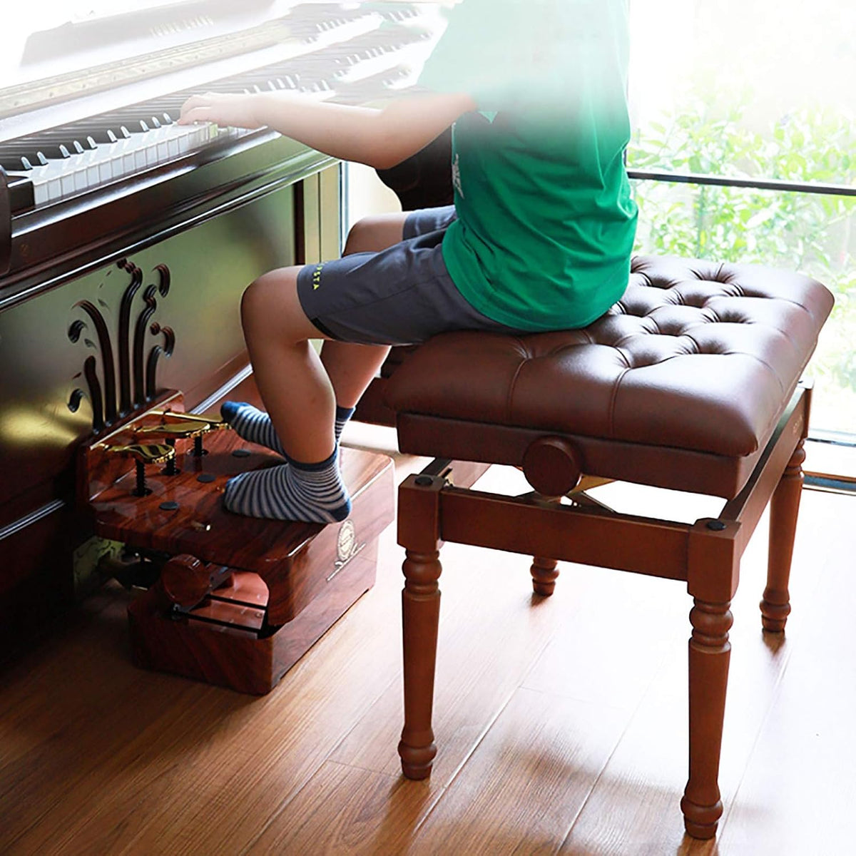 Piano Stool Piano Bench Height Adjustable Padded Keyboard Bench Piano Stool Keyboard Bench Vanity Stool,Strong Load Capacity & Easy Assembly Beautiful Scenery (Walnut)