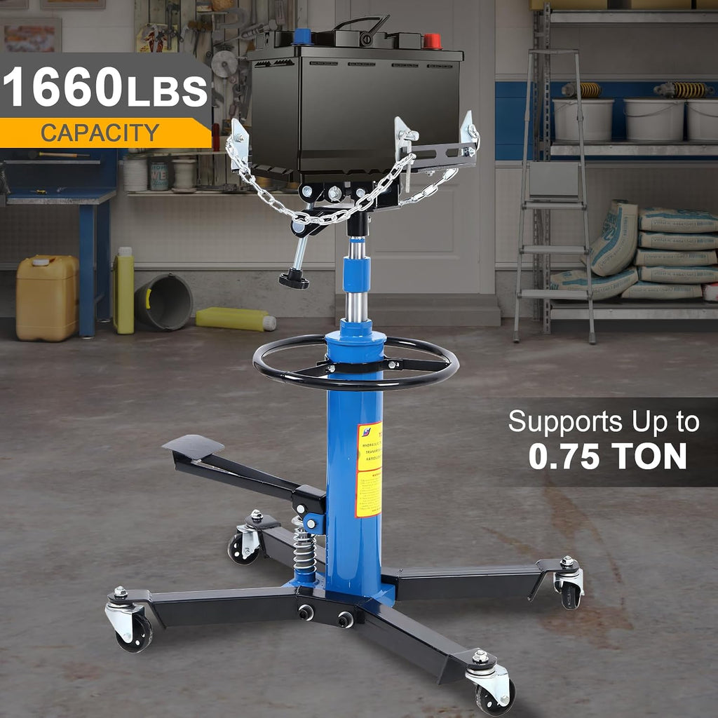 Transmission Jack 1660 lbs/ 0.75 Ton Capacity Hydraulic Telescopic Transmission Jack 34' - 68' Adjustable Height Telescoping Transmission Hydraulic with 360° Swivel Wheels Lift Hoist