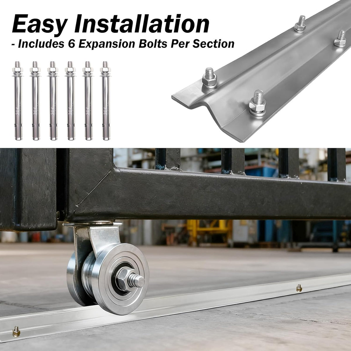 16ft V-Track for Sliding Gates, Galvanized Steel Heavy-Duty Inverted V-Groove Track with Hammer Drive Anchors, Durable & Rust-Resistant Rolling Gate Rail for Driveways Systems(8FT2PCS)