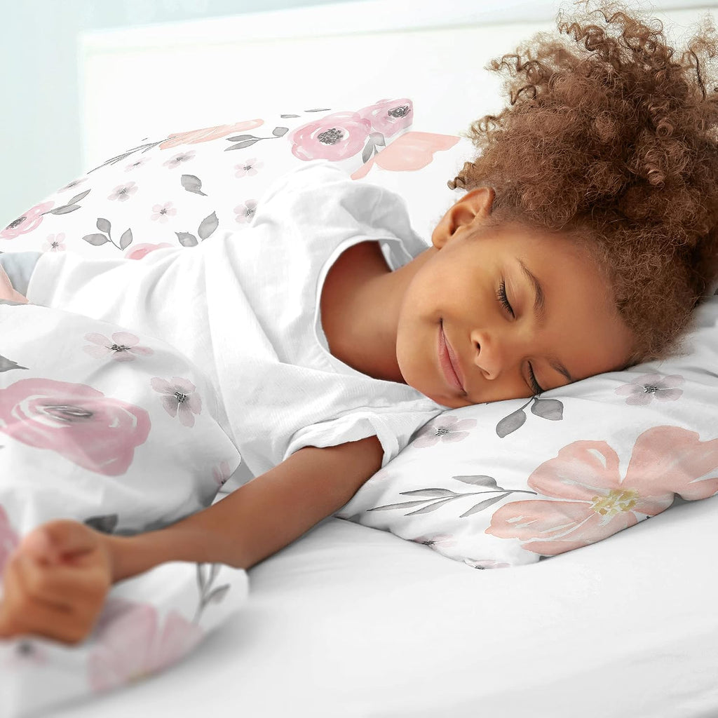 Sweet Jojo Designs 2-Piece Twin Comforter Set (Pink/Grey Boho Floral) for Girls, Kids, Teen, College Bed Room incl. Single Size Bedding & Sham (Watercolor, Flower, Elegant Rose, Farmhouse, Blush Gray)