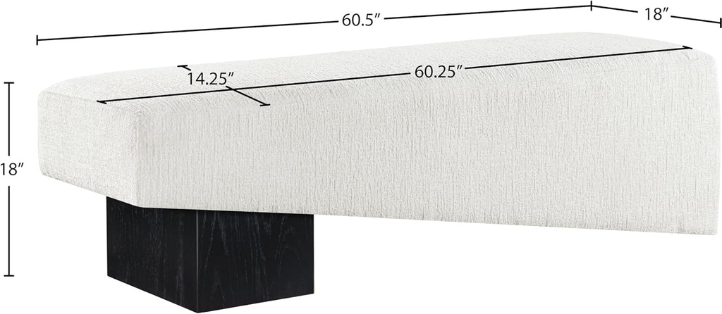 Meridian Furniture 22058Cream Alora Collection Art Deco Bench with Soft Cream Polyester Fabric, Black Finish Solid Wood Frame, 60.5' W x 18' D x 18' H, Cream