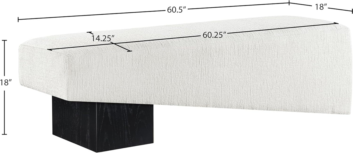 Meridian Furniture 22058Cream Alora Collection Art Deco Bench with Soft Cream Polyester Fabric, Black Finish Solid Wood Frame, 60.5' W x 18' D x 18' H, Cream