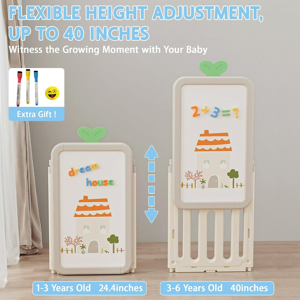 DEYGIA 3 in 1 Kids Toy Storage Organizer with Drawing Board, Foldable Multifunctional Toy Organizer with 4 Removable Bins and 3-Tier Bookshelf for Kids Bedroom Playroom Living Room, Off-White